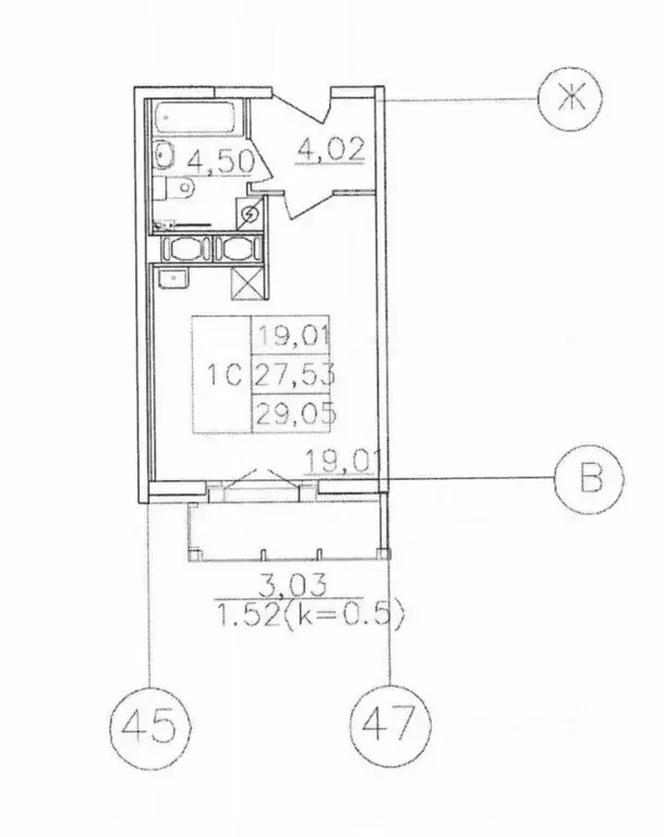 Студия Санкт-Петербург ул. Среднерогатская, 10к1 (30.8 м) - Фото 2