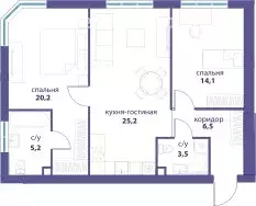 2-комнатная квартира: Москва, улица Лобачевского, 114с1 (74.7 м) - Фото 0