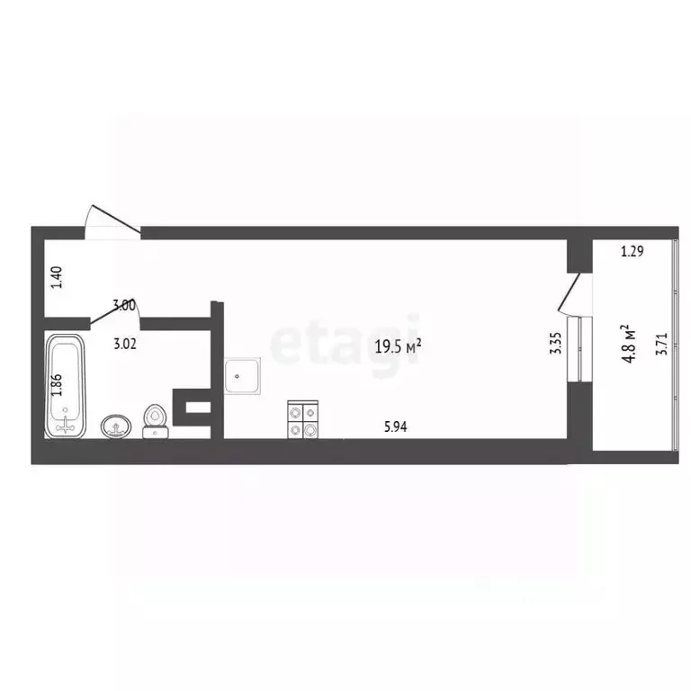 Студия Тюменская область, Тюмень ул. Газовиков, 73 (35.0 м) - Фото 2