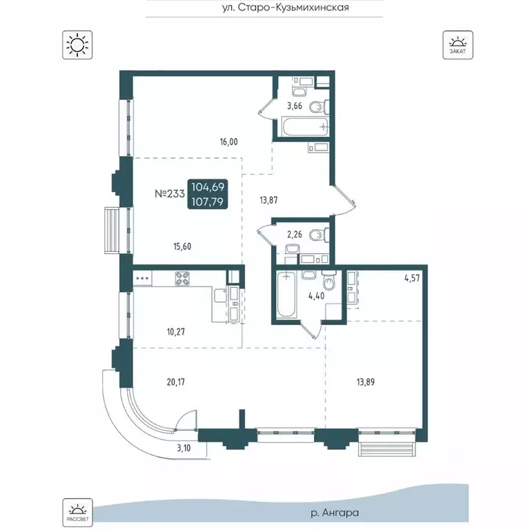 4-к кв. Иркутская область, Иркутск Бродский жилой комплекс (107.79 м) - Фото 1