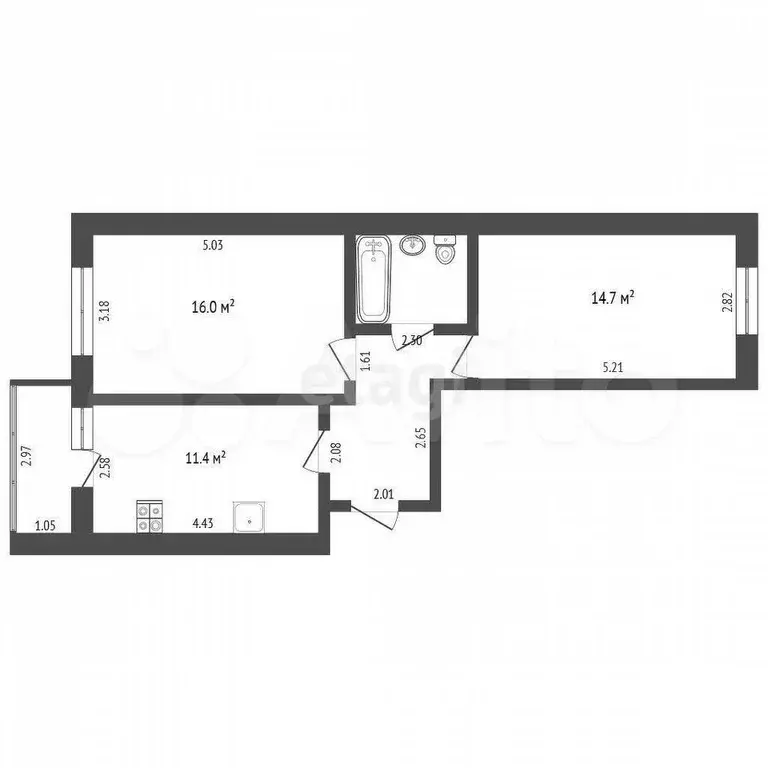 2-к. квартира, 53,2 м, 4/9 эт. - Фото 1