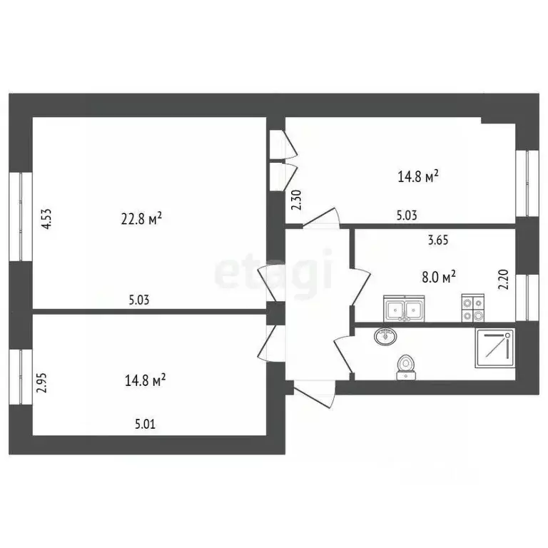 2-к кв. Челябинская область, Челябинск Российская ул., 19А (49.2 м) - Фото 0