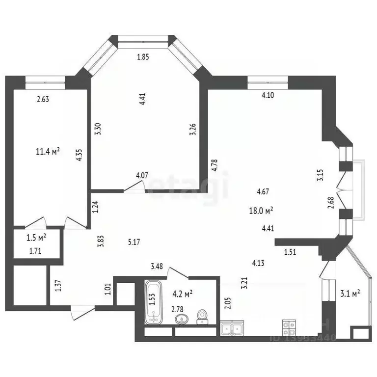 2-к кв. Тюменская область, Тюмень Первомайская ул., 50 (83.3 м) - Фото 2