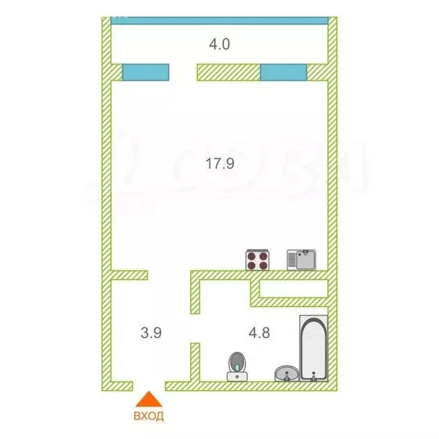 Квартира-студия: Тюмень, улица Андрея Бушуева, 2 (30.4 м) - Фото 2