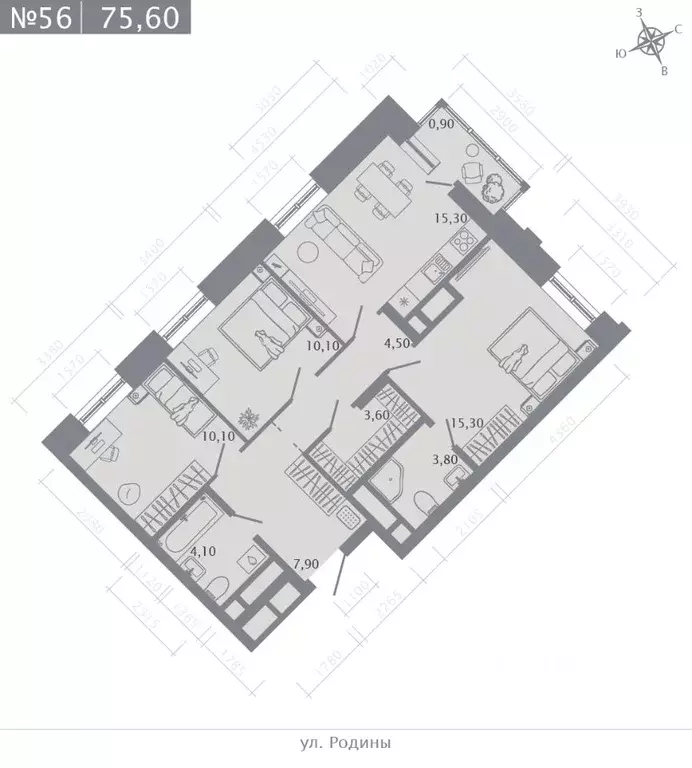 3-к кв. Татарстан, Казань ул. Родины, 27Б (75.6 м) - Фото 0