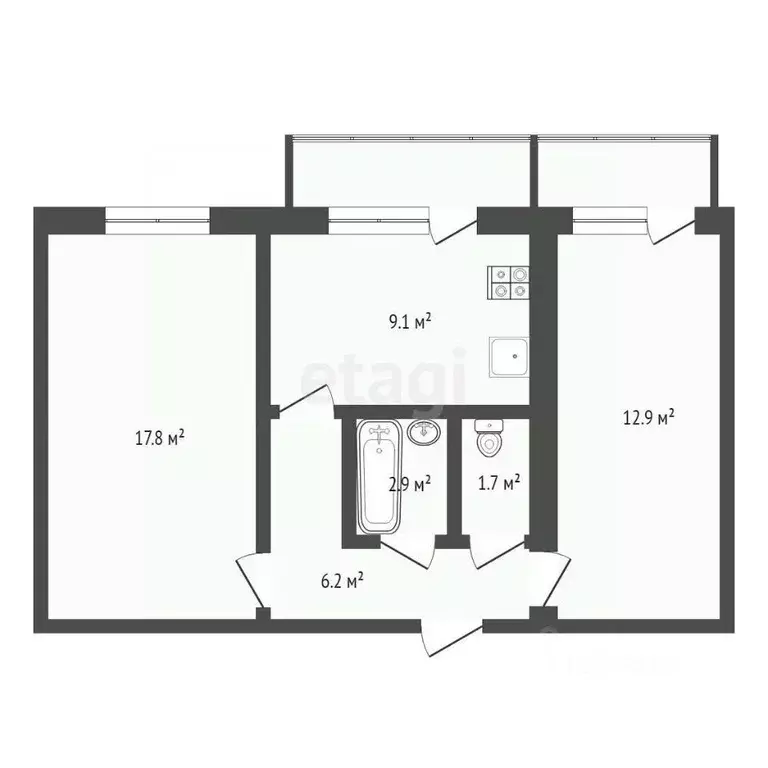 2-к кв. Севастополь ул. Симонок, 53 (52.4 м) - Фото 2