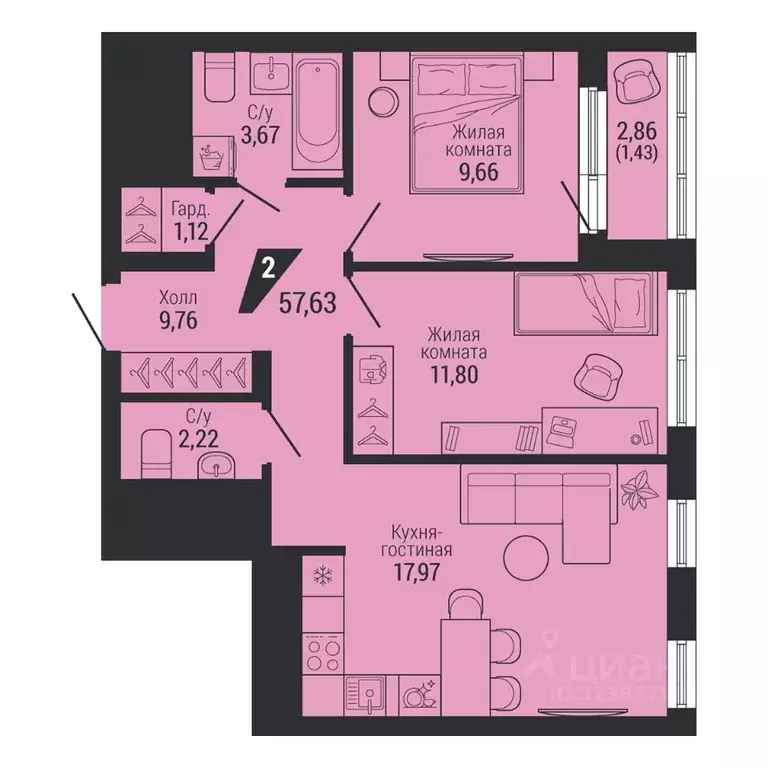 2-к кв. Свердловская область, Екатеринбург ул. Красных Командиров, 80 ... - Фото 2