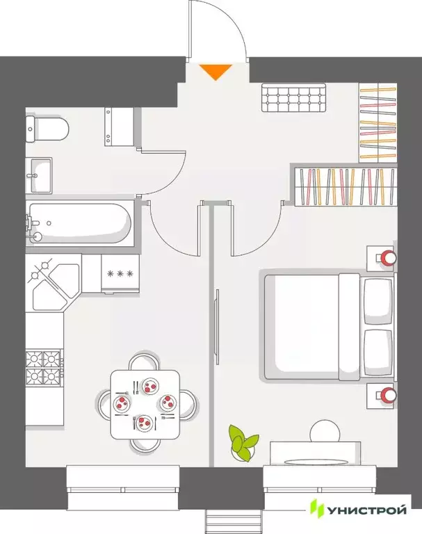 1-к кв. Татарстан, с. Высокая Гора Атмосфера жилой комплекс (33.69 м) - Фото 1