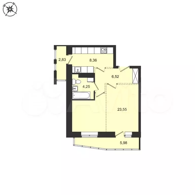 1-к. квартира, 51,5 м, 5/5 эт. - Фото 0