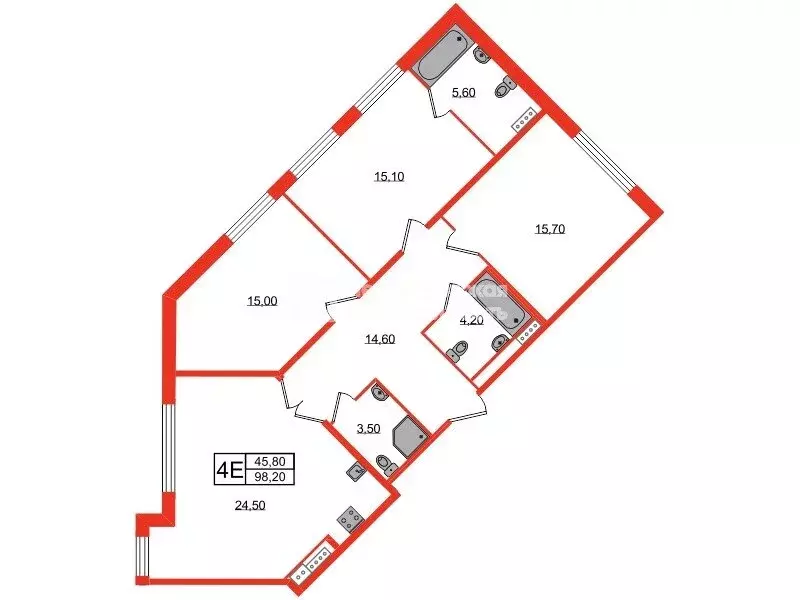 3-комнатная квартира: Санкт-Петербург, Миргородская улица, 1 (98.2 м) - Фото 0