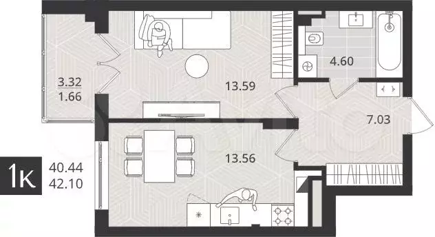 1-к. квартира, 40 м, 2/4 эт. - Фото 1