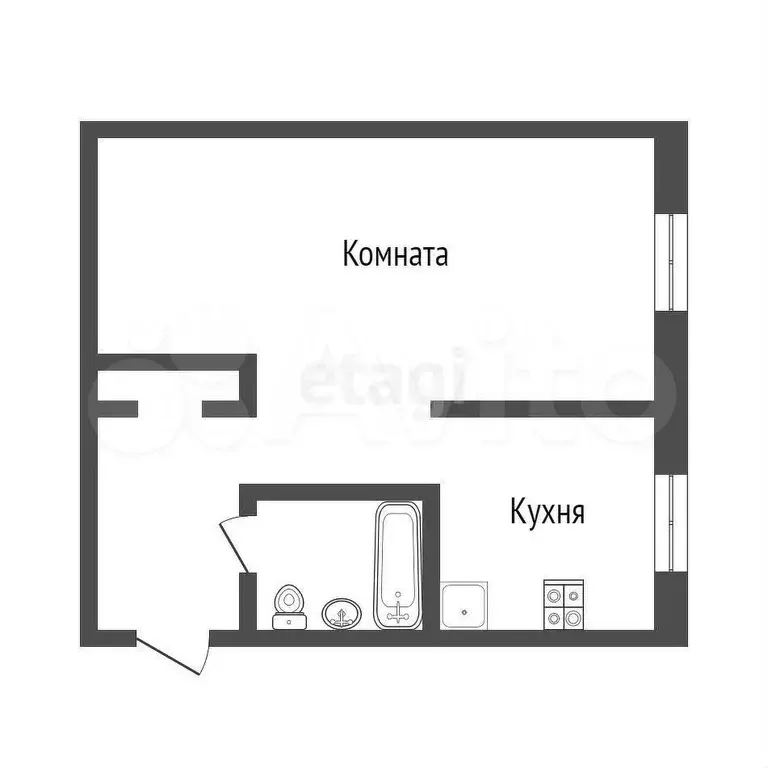 1-к. квартира, 29,5 м, 5/5 эт. - Фото 0