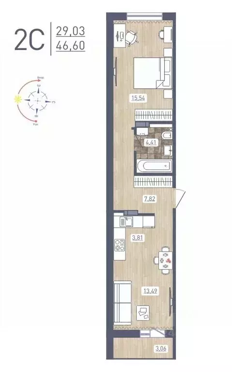 2-к кв. Новосибирская область, Новосибирск ул. Забалуева, 69 (46.6 м) - Фото 0