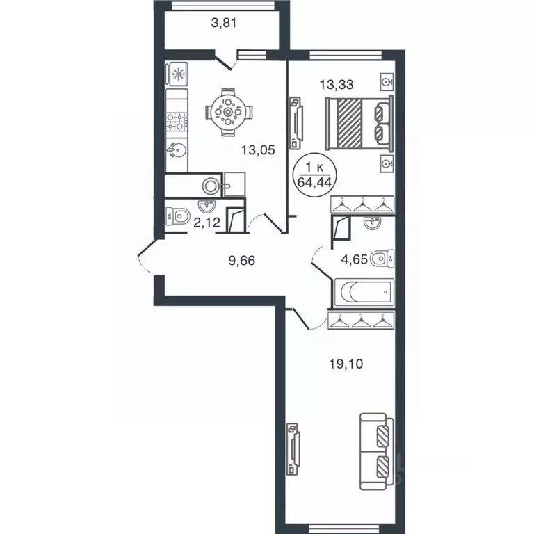 2-к кв. Тверская область, Тверь Бурашевское ш., 60 (64.44 м) - Фото 1