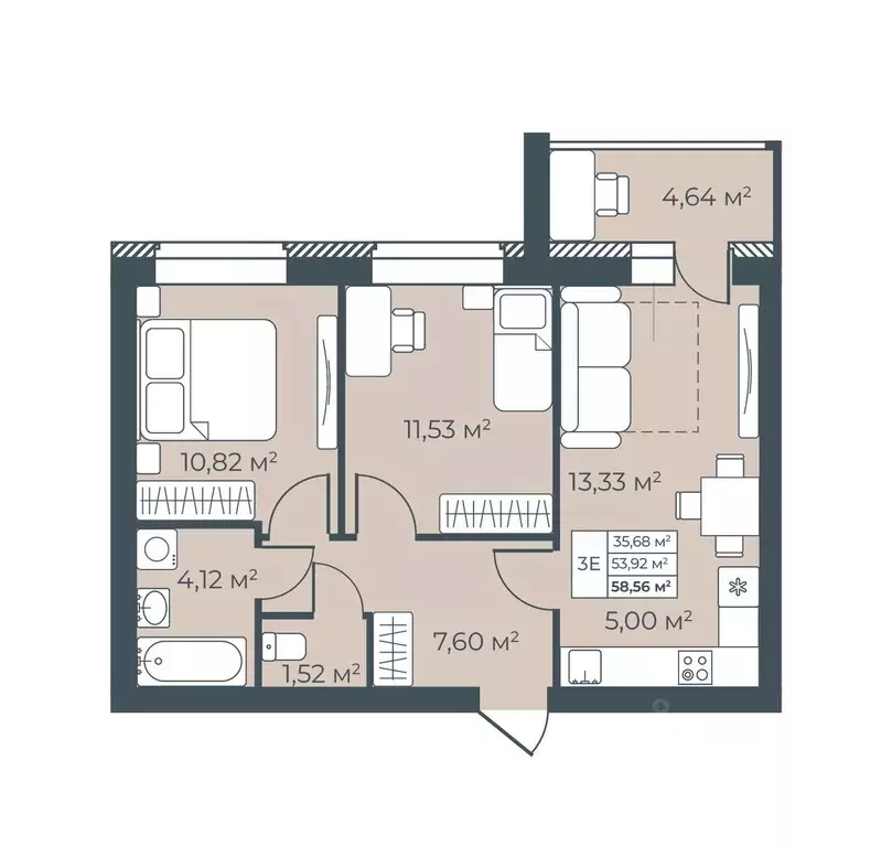 3-к кв. Воронежская область, Бобров  (58.56 м) - Фото 1