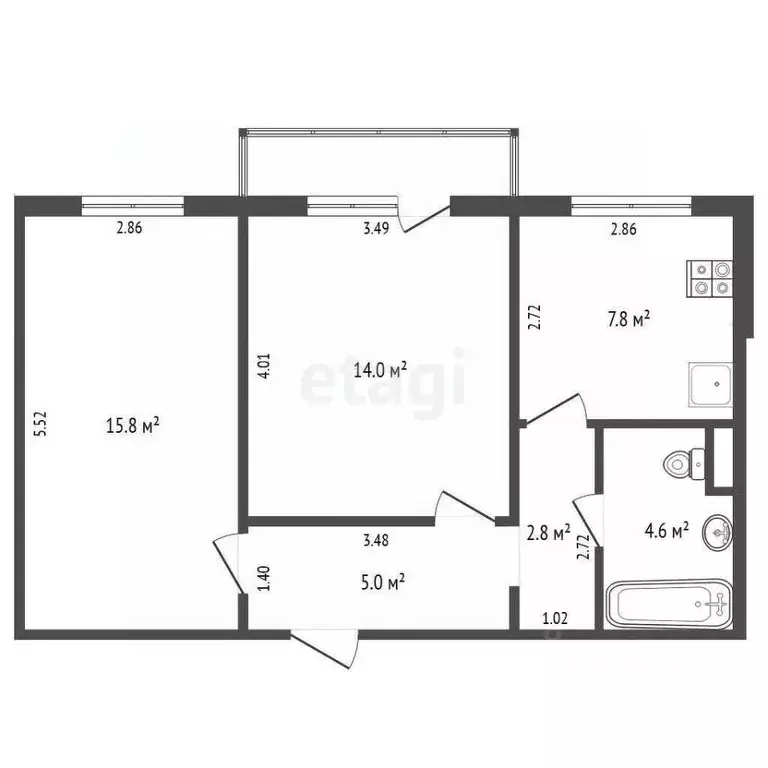 2-к кв. Калининградская область, Светлогорск Сиреневый пер., 1 (50.9 ... - Фото 2