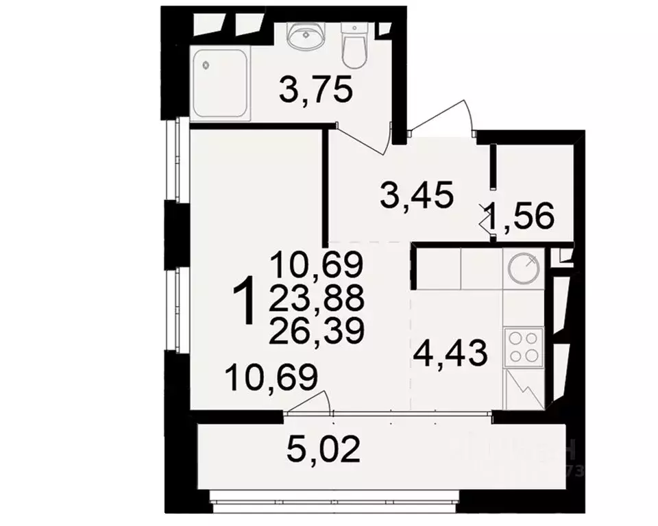 1-к кв. Рязанская область, Рязань ул. Чкалова (23.88 м) - Фото 1