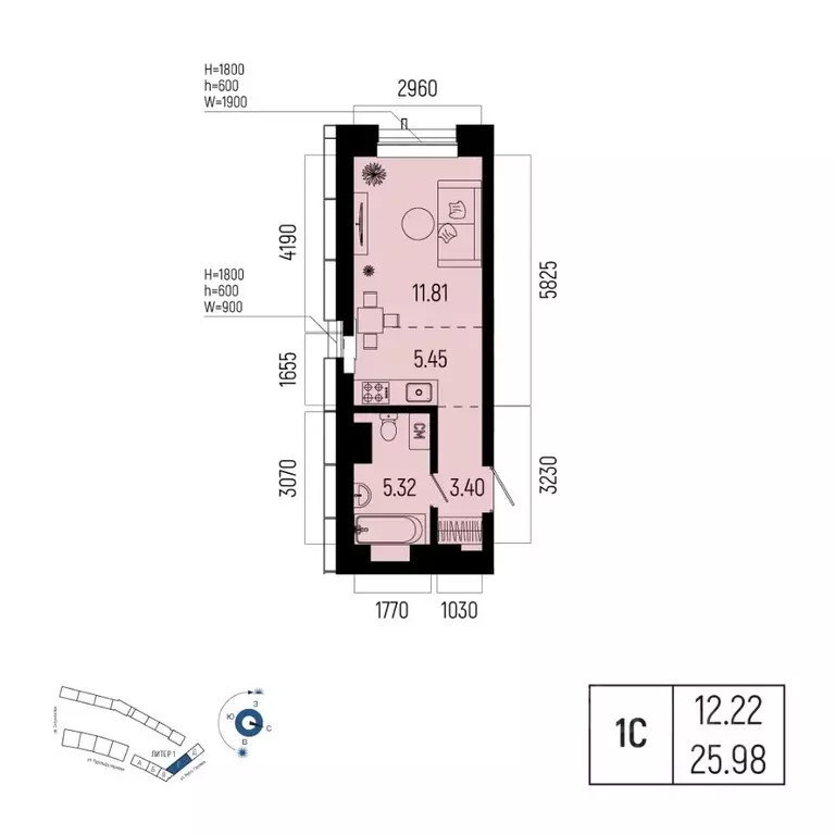 1-к кв. Башкортостан, Уфа Глумилино-1 мкр, Новатор жилой комплекс ... - Фото 1