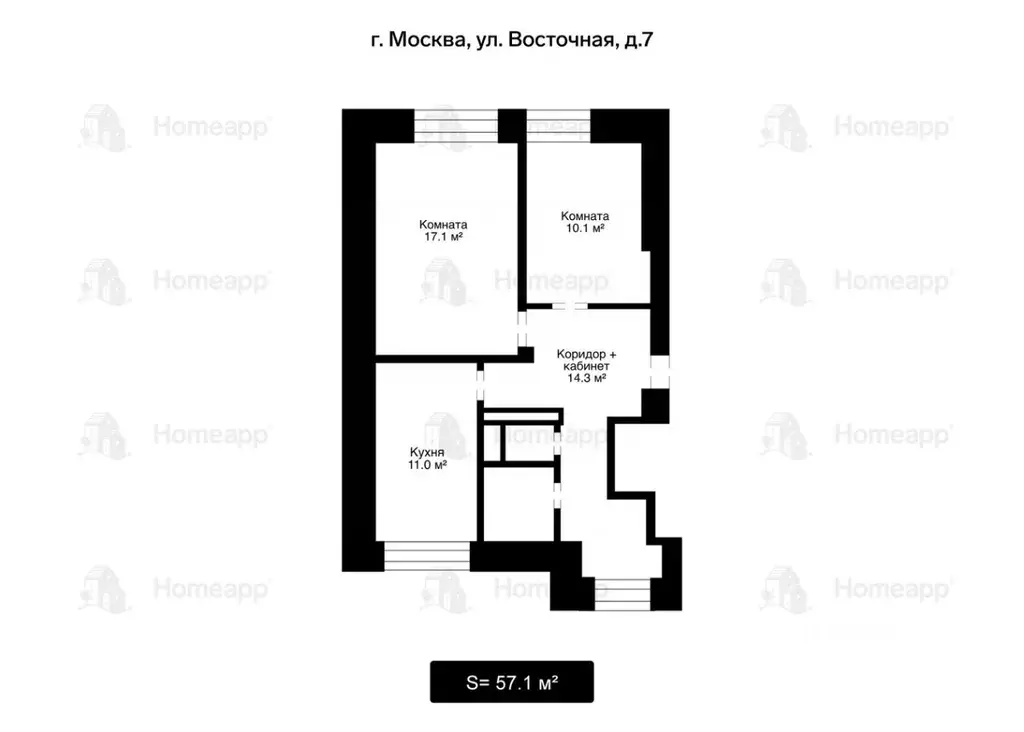 2-к кв. Москва Восточная ул., 7 (57.1 м) - Фото 2