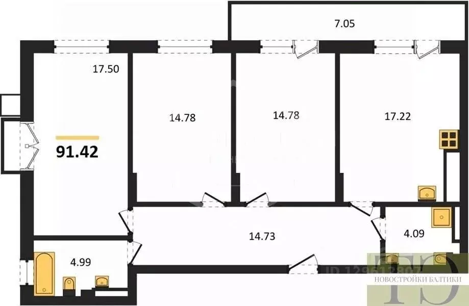 3-к кв. Калининградская область, Гурьевский муниципальный округ, пос. ... - Фото 1