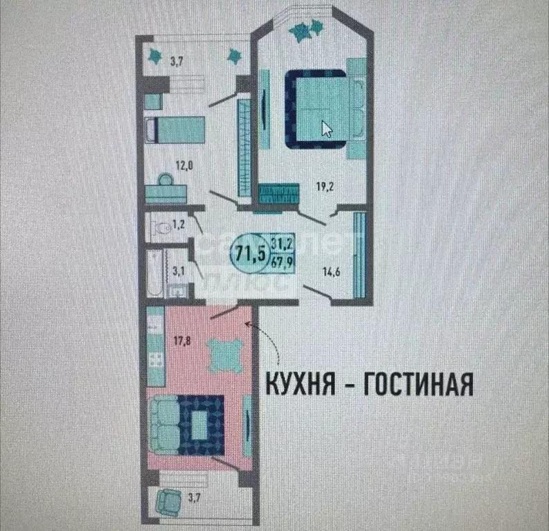 2-к кв. Липецкая область, Липецк Минская ул., 7В (71.4 м) - Фото 1