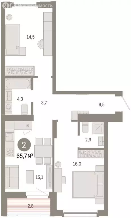 2-комнатная квартира: Омск, Кировский округ (65.73 м) - Фото 2