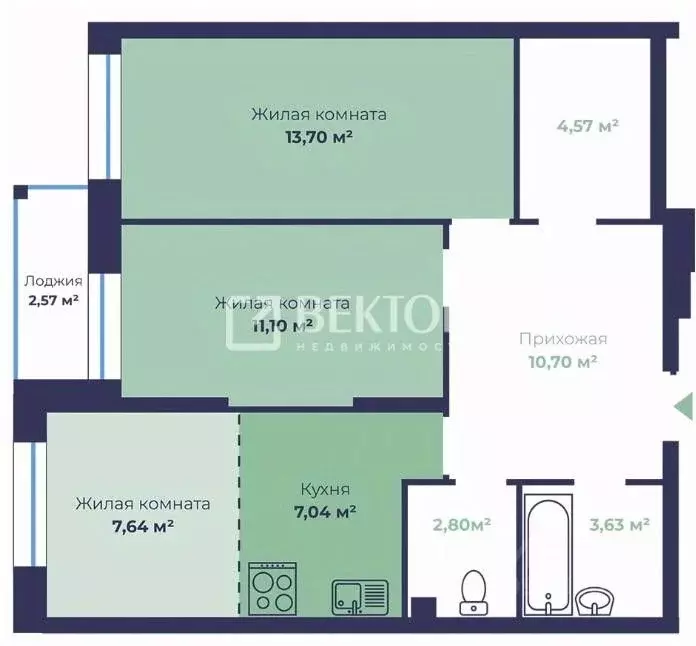 2-к кв. Ярославская область, Ярославль Чернопрудная ул., 17/1 (62.47 ... - Фото 2