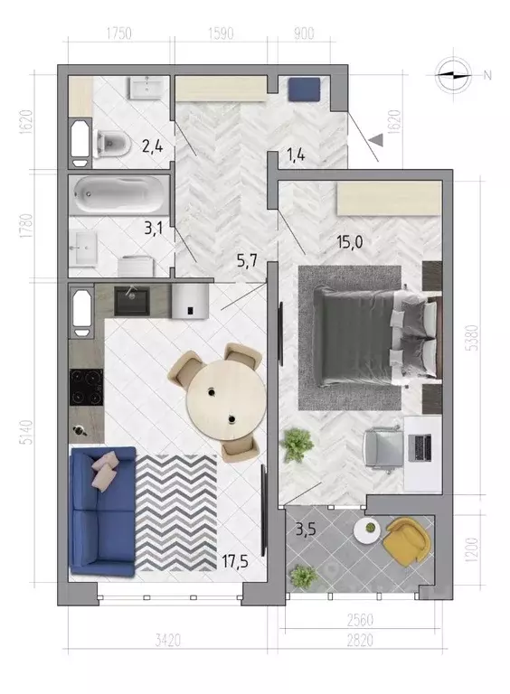 1-к кв. Воронежская область, Воронеж ул. Федора Тютчева, 107 (46.9 м) - Фото 1
