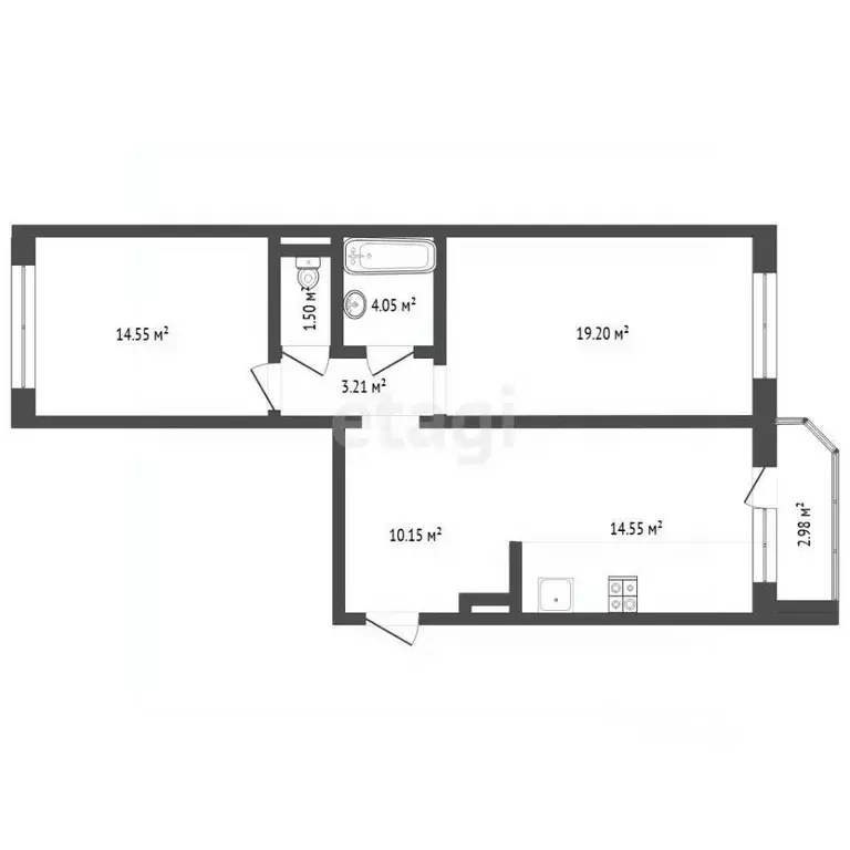 2-к кв. Тюменская область, Тюмень ул. Константина Посьета, 11 (67.2 м) - Фото 2