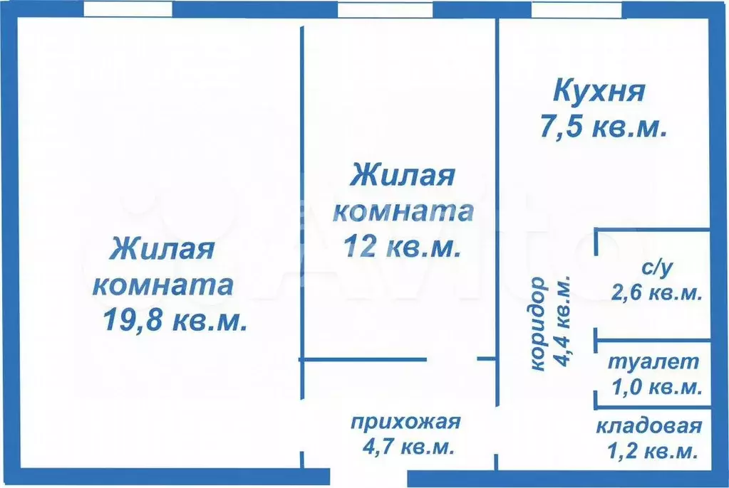 2-к. квартира, 53,2 м, 1/5 эт. - Фото 0