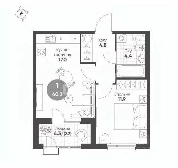 1-к кв. Омская область, Омск ул. Владимира Жоги, 3 (40.0 м) - Фото 1