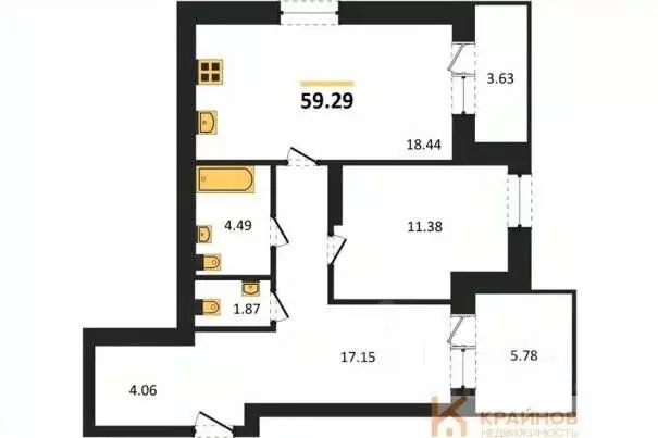 1-к кв. Воронежская область, Воронеж ул. Кривошеина, 13/14 (59.29 м) - Фото 0