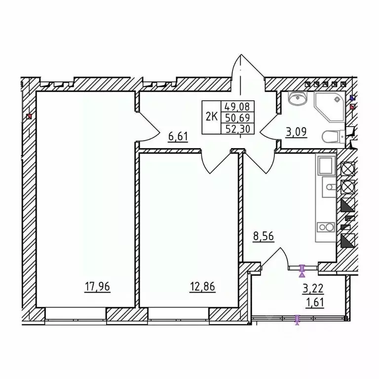 2-к кв. Калининградская область, Зеленоградск  (52.3 м) - Фото 1