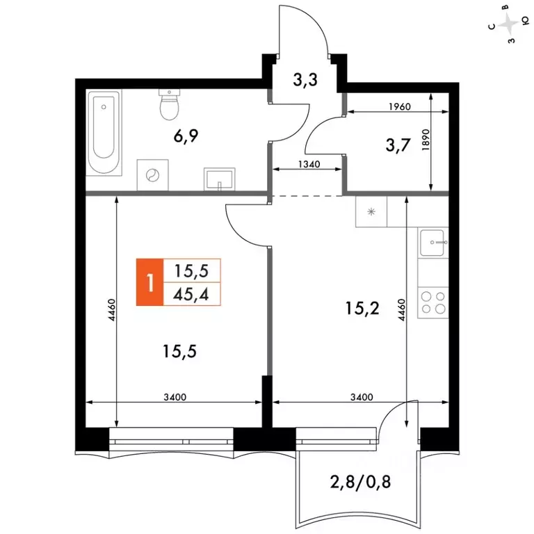 1-к кв. Нижегородская область, Нижний Новгород Черниговская ул. (45.4 ... - Фото 1