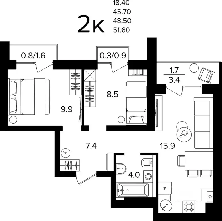 2-к кв. Калининградская область, Гурьевский муниципальный округ, пос. ... - Фото 1