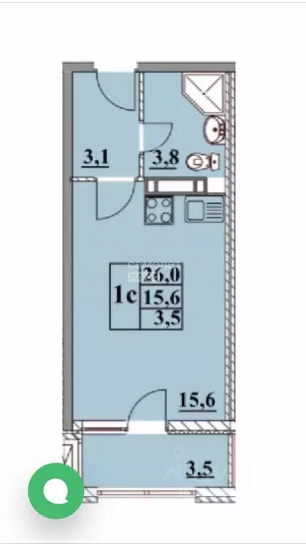 Студия Краснодарский край, Анапа Парковая ул., 61к4 (26.0 м) - Фото 2