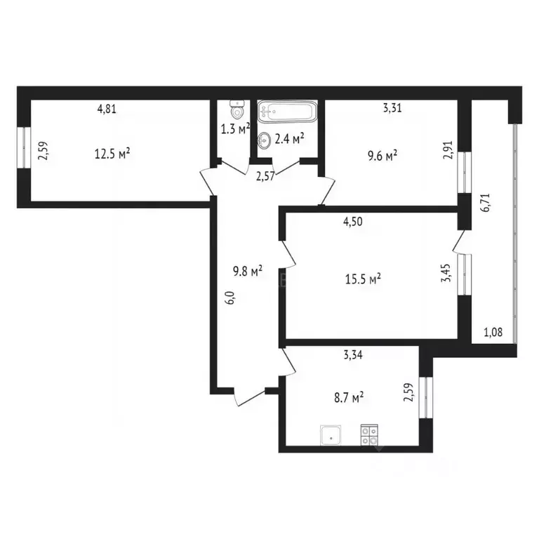 3-к кв. Тюменская область, Тюмень Пролетарская ул., 116 (68.0 м) - Фото 1