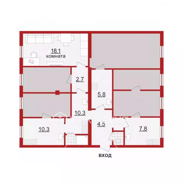 Комната Санкт-Петербург Съезжинская ул., 19 (18.0 м) - Фото 2