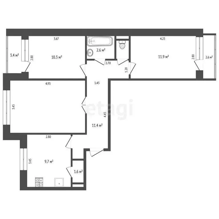 3-комнатная квартира: Балашов, улица Орджоникидзе, 13Б (65.6 м) - Фото 0
