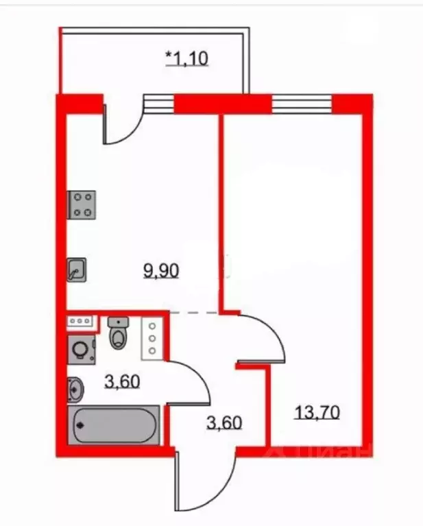 1-к кв. Ленинградская область, Ломоносовский район, Аннинское ... - Фото 2