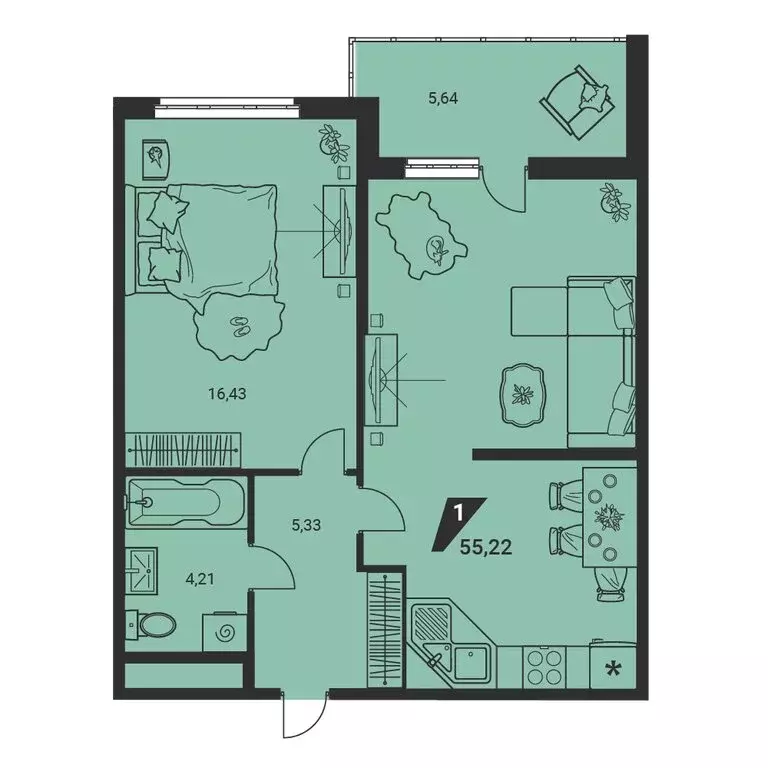 3-комнатная квартира: Екатеринбург, улица Громова, 26 (55.22 м) - Фото 1