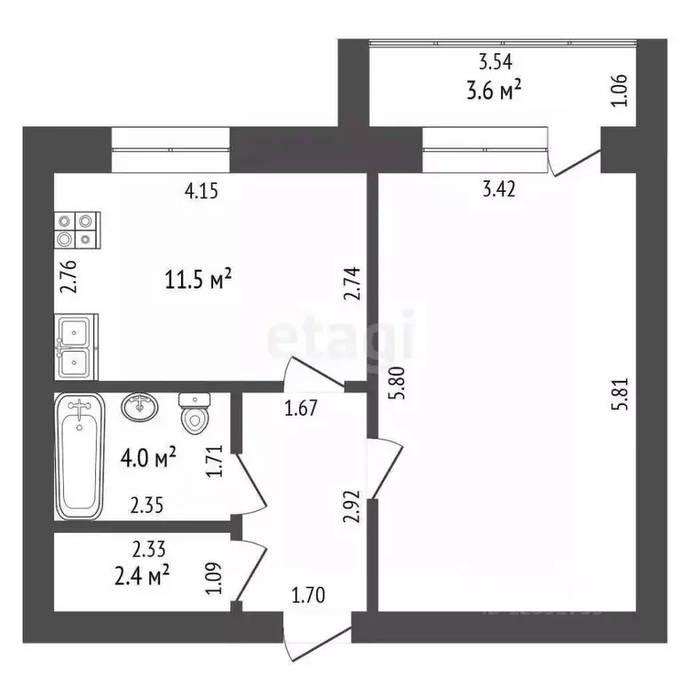 1-к кв. Тамбовская область, Тамбов Коммунальная ул., 72А (42.7 м) - Фото 2
