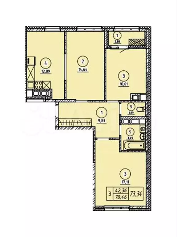 3-к. квартира, 80 м, 7/17 эт. - Фото 1