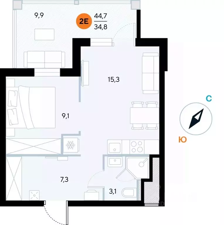 1-к кв. Крым, Евпатория городской округ, Заозерное пгт ул. Аллея ... - Фото 1