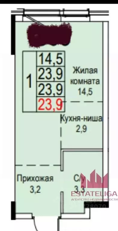 1-к кв. Москва Новоостаповская ул., 20 (23.9 м) - Фото 0