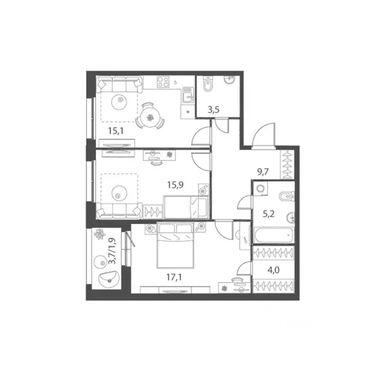 2-к кв. Новосибирская область, Кольцово рп Счастье в Кольцово жилой ... - Фото 1