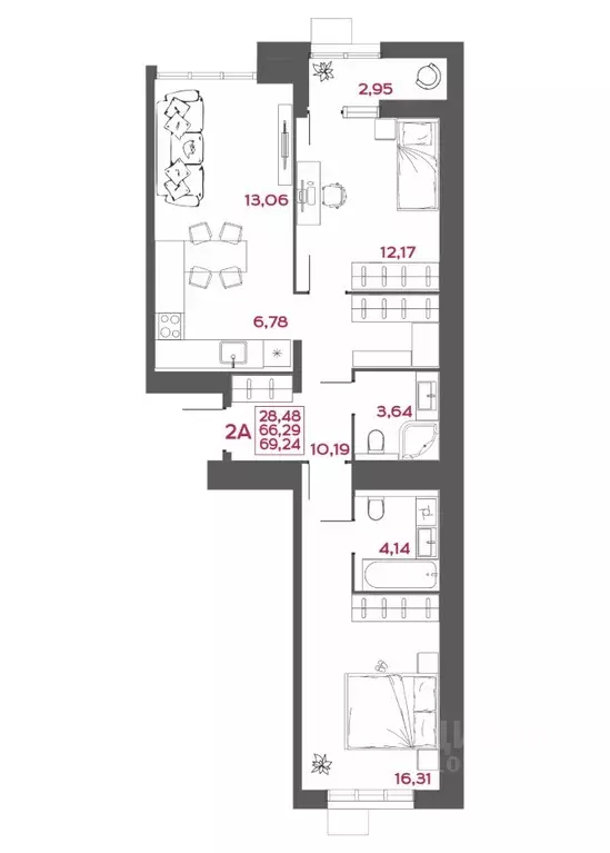 2-к кв. Пензенская область, Пенза Форт жилой комплекс (69.24 м) - Фото 1