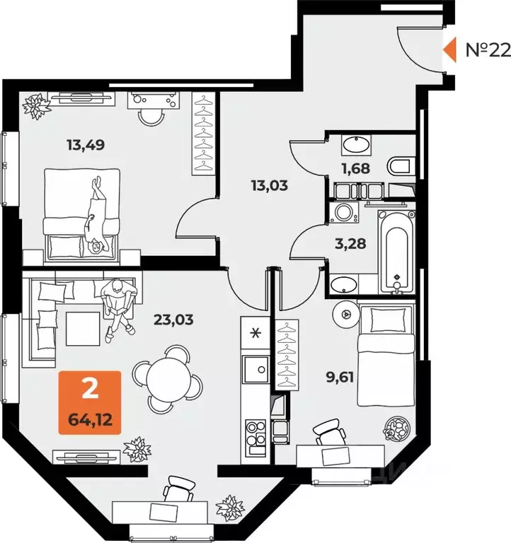 2-к кв. Самарская область, Самара просп. Карла Маркса, 231Б (63.3 м) - Фото 1