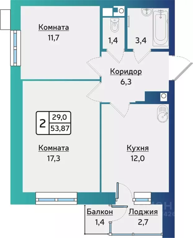 2-к кв. Удмуртия, Ижевск ул. 40 лет Победы, 123 (53.6 м) - Фото 0