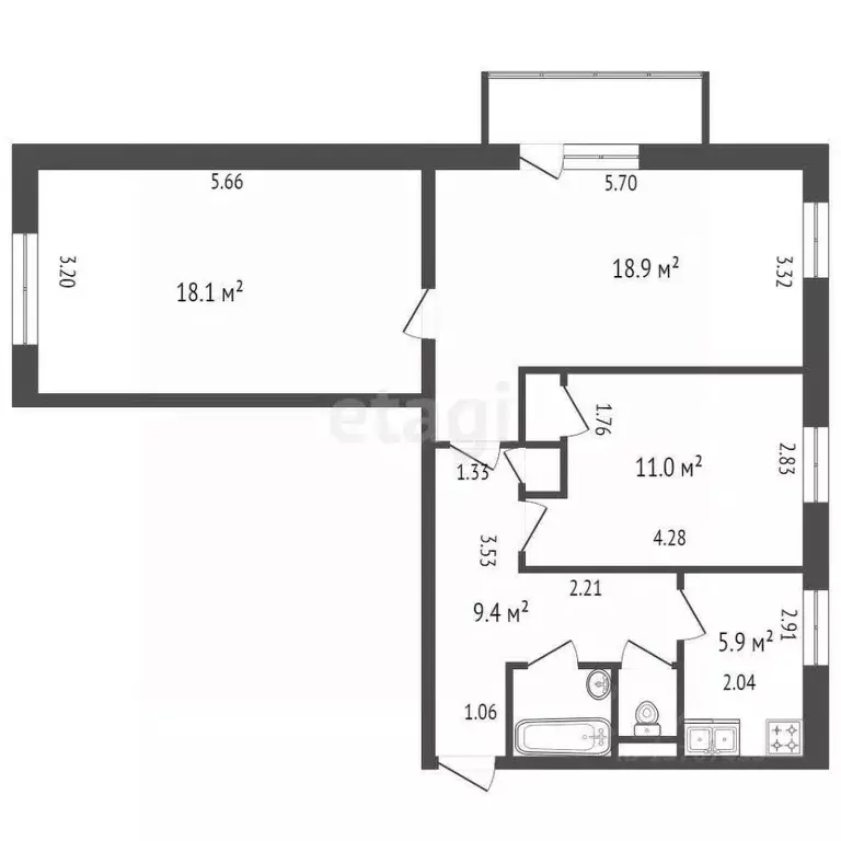 3-к кв. Санкт-Петербург Краснопутиловская ул., 106 (67.3 м) - Фото 1